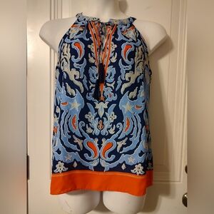 Women’s Navy and Orange Halter Neck Printed Top